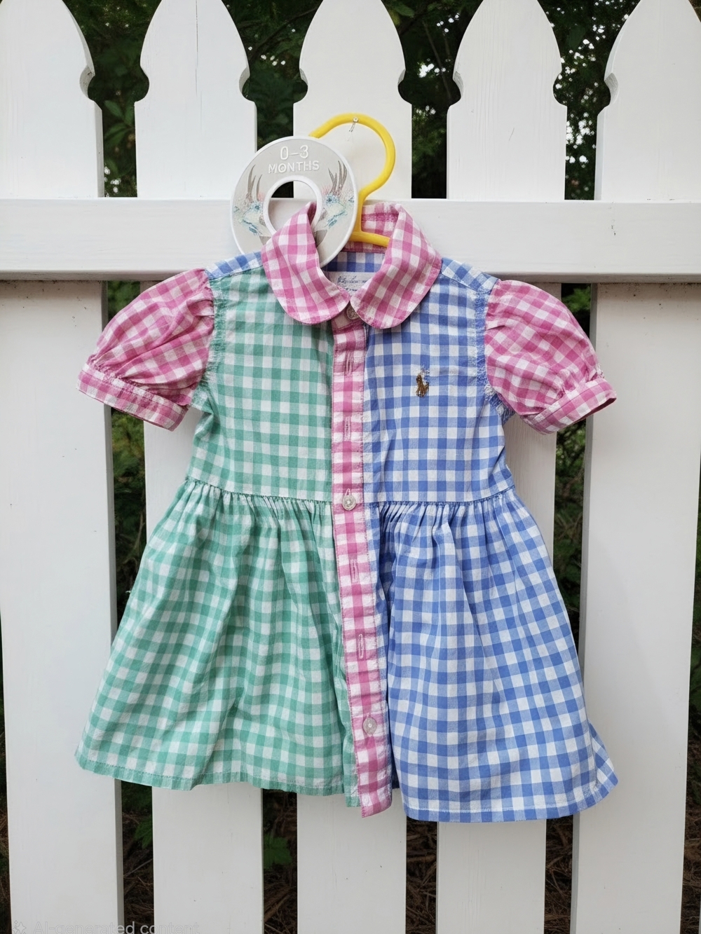 Ralph Lauren Gingham Patchwork Dress in Pink, Green & Blue Size 0-3 Months